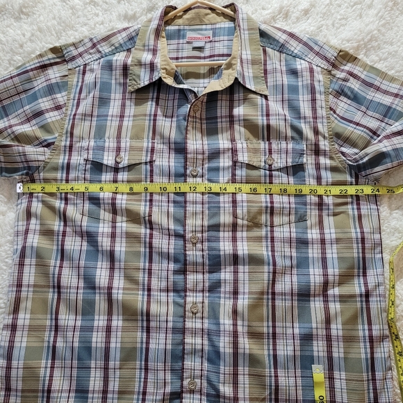 Men's Quicksilver Short Sleeve Button Down Plaid Shirt Size XL Burgandy/Blue - Picture 10 of 11